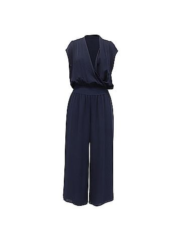 Theory Theory V-Neck Jumpsuit in Navy Blue Silk (view 1)