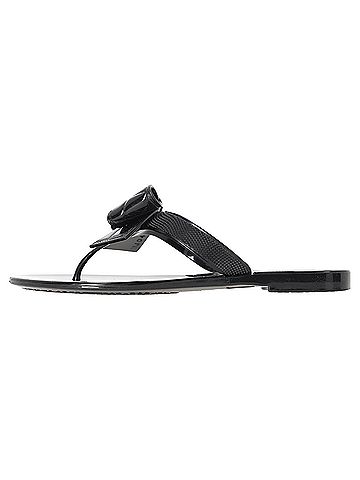 Salvatore Ferragamo Ferragamo Bow-Embellished Thong Slide Sandals in Black Rubber (view 2)