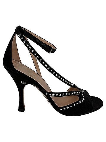 Gucci Gucci Star-Embellished GG Sandals in Black Satin (view 1)
