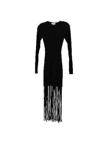 Ganni Ganni Fringed Dress in Black Wool (view 1)