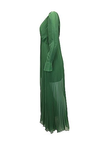 Self-Portrait Self-Portrait Pleated V-Neck Gown in Green Polyester (view 2)