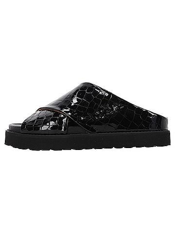 Ganni Ganni Croc-Effect Slide Sandals in Black Patent Calf Leather (view 2)