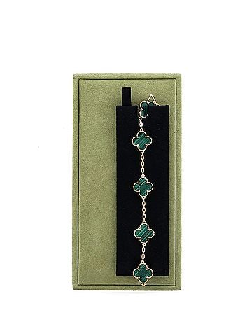 Van Cleef & Arpels Vintage Alhambra 5 Motifs Bracelet 18K Yellow Gold and Malachite (view 2)