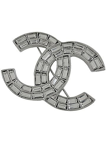 Chanel Chanel brooch, Coco Mark, silver plated, rhinestone, silver, women's. (view 1)