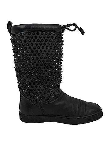 Christian Louboutin Christian Louboutin Surlapony Spiked Mid Calf Boots in Black Leather (view 1)