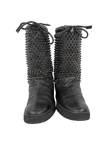 Christian Louboutin Christian Louboutin Surlapony Spiked Mid Calf Boots in Black Leather (view 2)