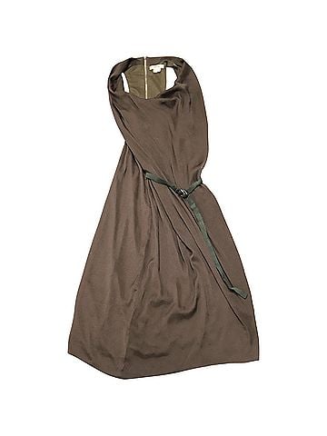 Helmut Lang Helmut Lang Asymmetric Belted Crepe Dress in Brown Polyester (view 1)