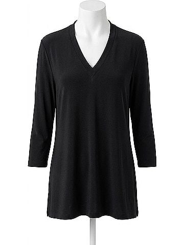 Sympli Deep V-Neck 3/4 Sleeve Top in Black (view 1)