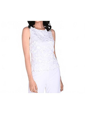 Frank Lyman Design Flower Applique Sleeveless Blouse in Off White (view 2)