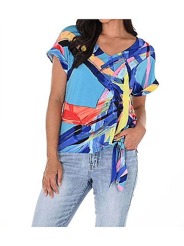 Frank Lyman Design Abstract Short Sleeve Top in Turquoise/Multi (view 2)