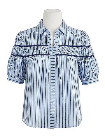 Karlie Stripe Button Down Shirt in Blue (view 1)