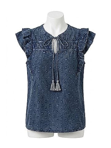 Tribal Frill Sleeve Blouse in Scubablue (view 1)
