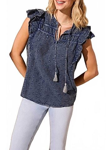 Tribal Frill Sleeve Blouse in Scubablue (view 2)