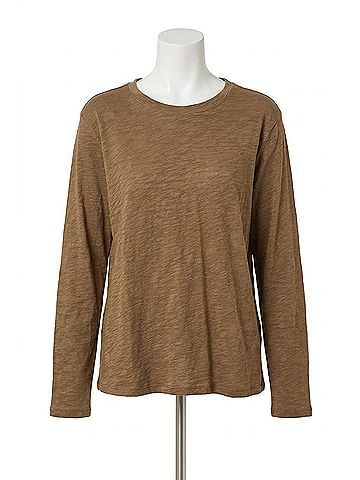 Lilla P Long Sleeve Boyfriend Tee in Truffle (view 1)