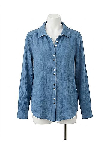Lilla P Women's Button-Up Blouse in Blue (view 1)