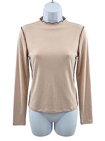Lilla P Women's Ruffled Neck Top in Brown (view 1)