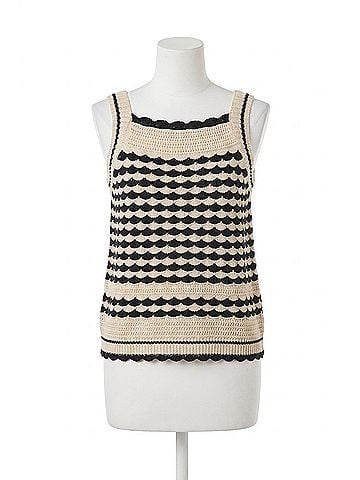 Tribal Wendolyn Wide Strap Crochet Sweater Tank - Plus in Ecru And Black (view 1)