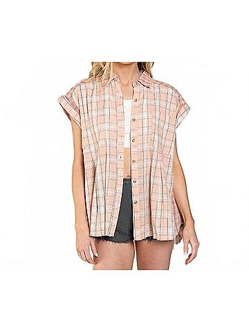 Pol Springtime Plaid Button Thru Shirt - Plus in Multi (view 2)