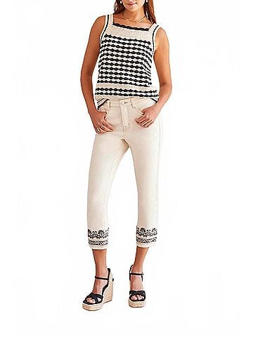 Tribal Wendolyn Wide Strap Crochet Sweater Tank - Plus in Ecru And Black (view 2)