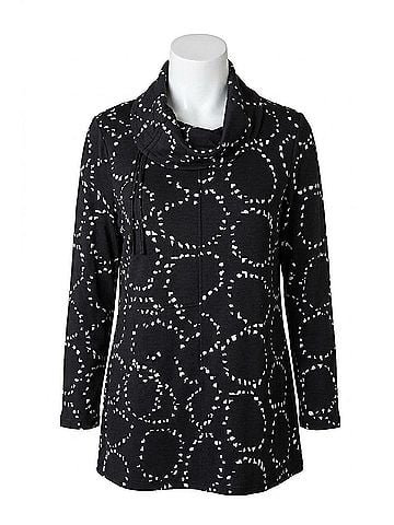 Habitat Circle Knit Tie Neck Tunic Top in Black (view 1)