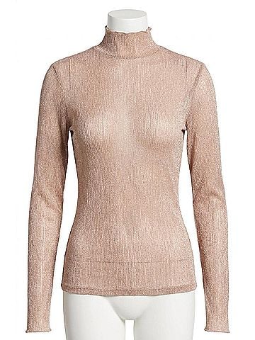 Astr Kyra Sheer Metallic Top in Champagne (view 1)
