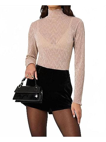 Astr Kyra Sheer Metallic Top in Champagne (view 2)