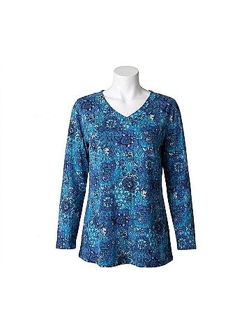 Habitat Cozy French Floral V-Neck Tunic in Sapphire (view 1)
