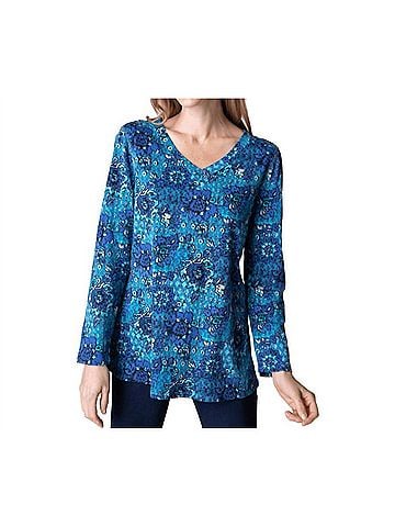 Habitat Cozy French Floral V-Neck Tunic in Sapphire (view 2)