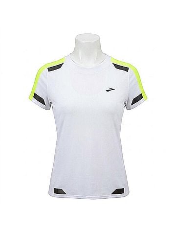 Brooks Women's Run Visible Short Sleeve Tee in White/Asphalt/Nightlife (view 1)