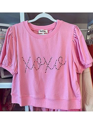 Peach Love Women's Xoxo Puff Sleeve Top in Pink (view 2)