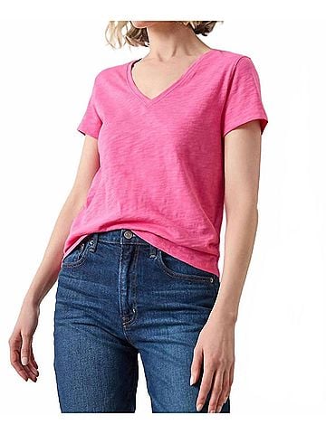 Lilla P Short Sleeve Back Seam V Neck Tee in Rosebud (view 2)