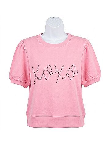 Peach Love Women's Xoxo Puff Sleeve Top in Pink (view 1)