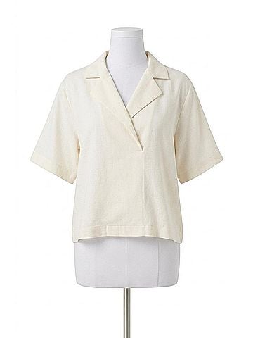Tribal Flowy Popover Short Sleeve Top in Coco Milk (view 1)