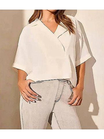 Tribal Flowy Popover Short Sleeve Top in Coco Milk (view 2)