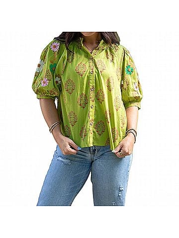 Layers Clothing Margo Oh My Stars Top in Green (view 2)