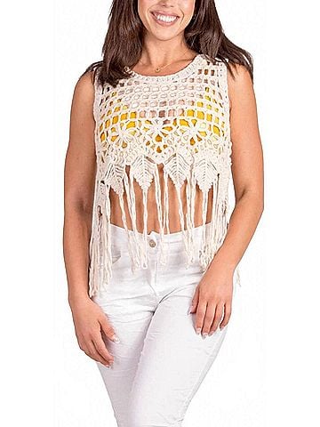 GiGi Moda Nikki Crochet Tank in Beige (view 2)