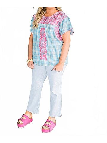 Layers Clothing Fiona Short Sleeve Top in Pink /Blue (view 2)