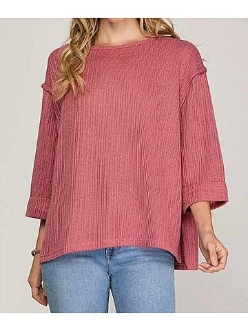 She + Sky Women's Folded Sleeve Knit Top in Dusty Rose (view 2)
