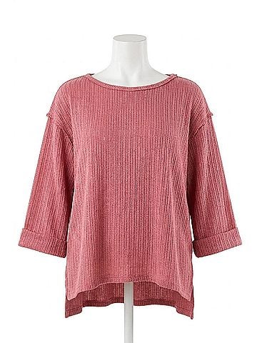 She + Sky Women's Folded Sleeve Knit Top in Dusty Rose (view 1)