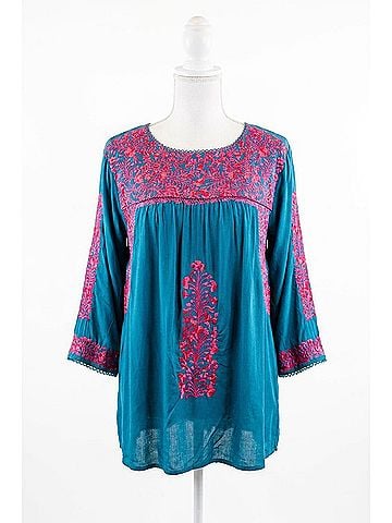Layers Clothing Becky Crew Neck Top in Teal / Pink (view 1)