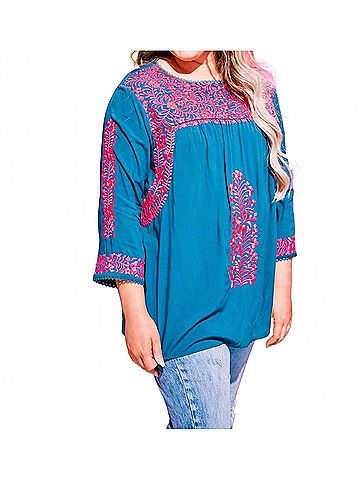 Layers Clothing Becky Crew Neck Top in Teal / Pink (view 2)