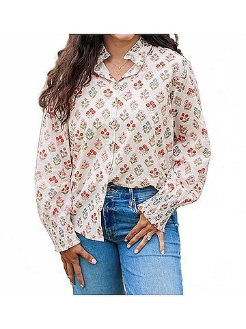 Layers Clothing Renee Long Sleeve Top in Red/Blue (view 2)