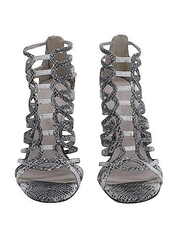 Stuart Weitzman Stuart Weitzman Loops Strappy Sandals in Grey Python-Embossed Leather (view 2)