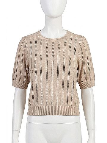 Minnie Rose Pointelle Sparkle Short Sleeve Crew Top in Brown Sugar (view 1)