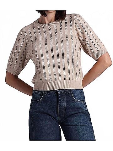 Minnie Rose Pointelle Sparkle Short Sleeve Crew Top in Brown Sugar (view 2)