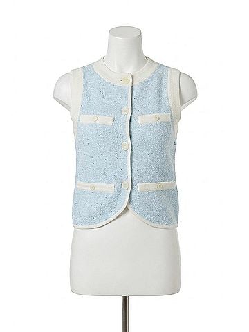 Central Park West Celeste Tweed Yarn Vest in Blue (view 1)