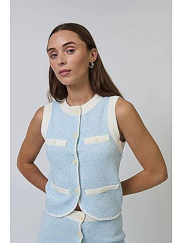 Central Park West Celeste Tweed Yarn Vest in Blue (view 2)
