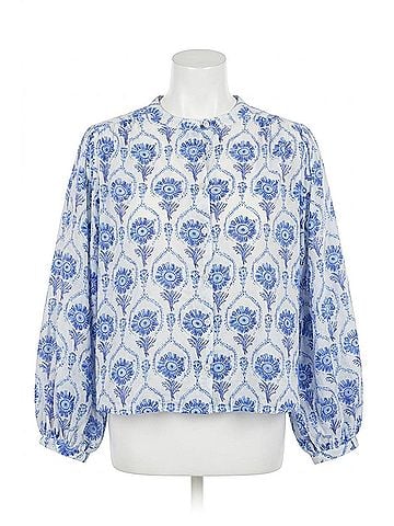 Entro Rhea Puff Sleeve Top in White/Blue (view 1)