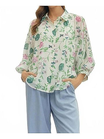Entro Semi-Sheer Top in Ivory Floral (view 2)