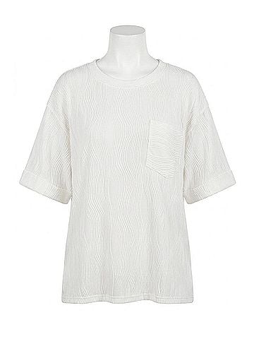 Entro Wave Textured Short Sleeve Top in White (view 1)